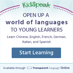 KidSpeak: Open up a world of languages to young learners! Learn Chinese, English, French, German, Italian, and Spanish. Available through Transparent Language Online