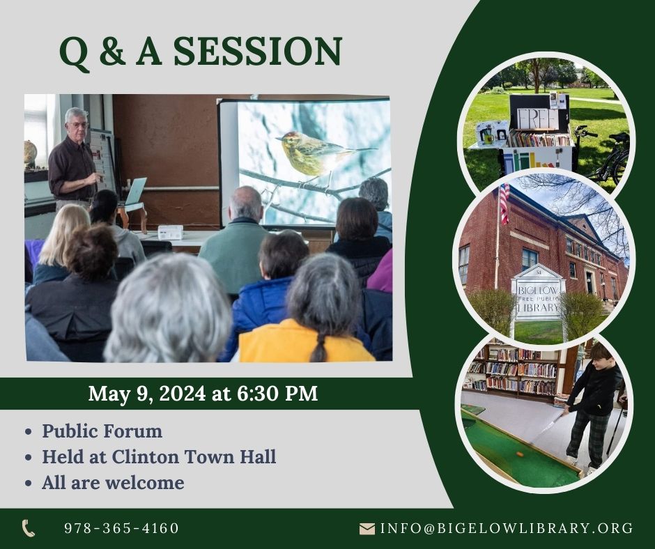 Q&A Session, May 9 @ 6:30 PM at Clinton Town Hall. Public Forum. All are welcome. 