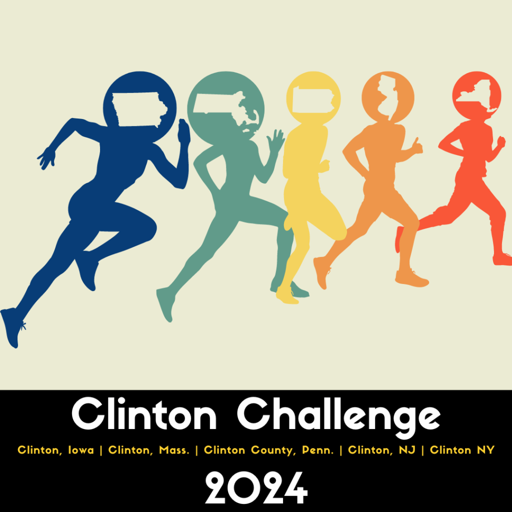 Clinton Challenge 2024: Iowa, Massachusetts, Pennsylvania, New Jersey, New York
(five outlines of people running with state outlines in their heads)