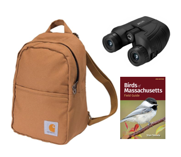 Birdwatching Kit: includes a mini backpack, binoculars and a copy of Birds of Massachusetts Field Guide, by Stan Tekiela